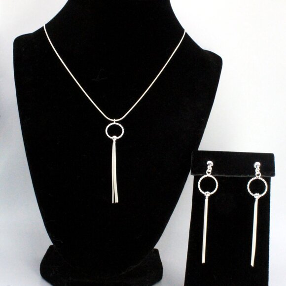 Contemporary Sterling Silver Dainty Drop Necklace Earrings Set - Picture 2 of 9